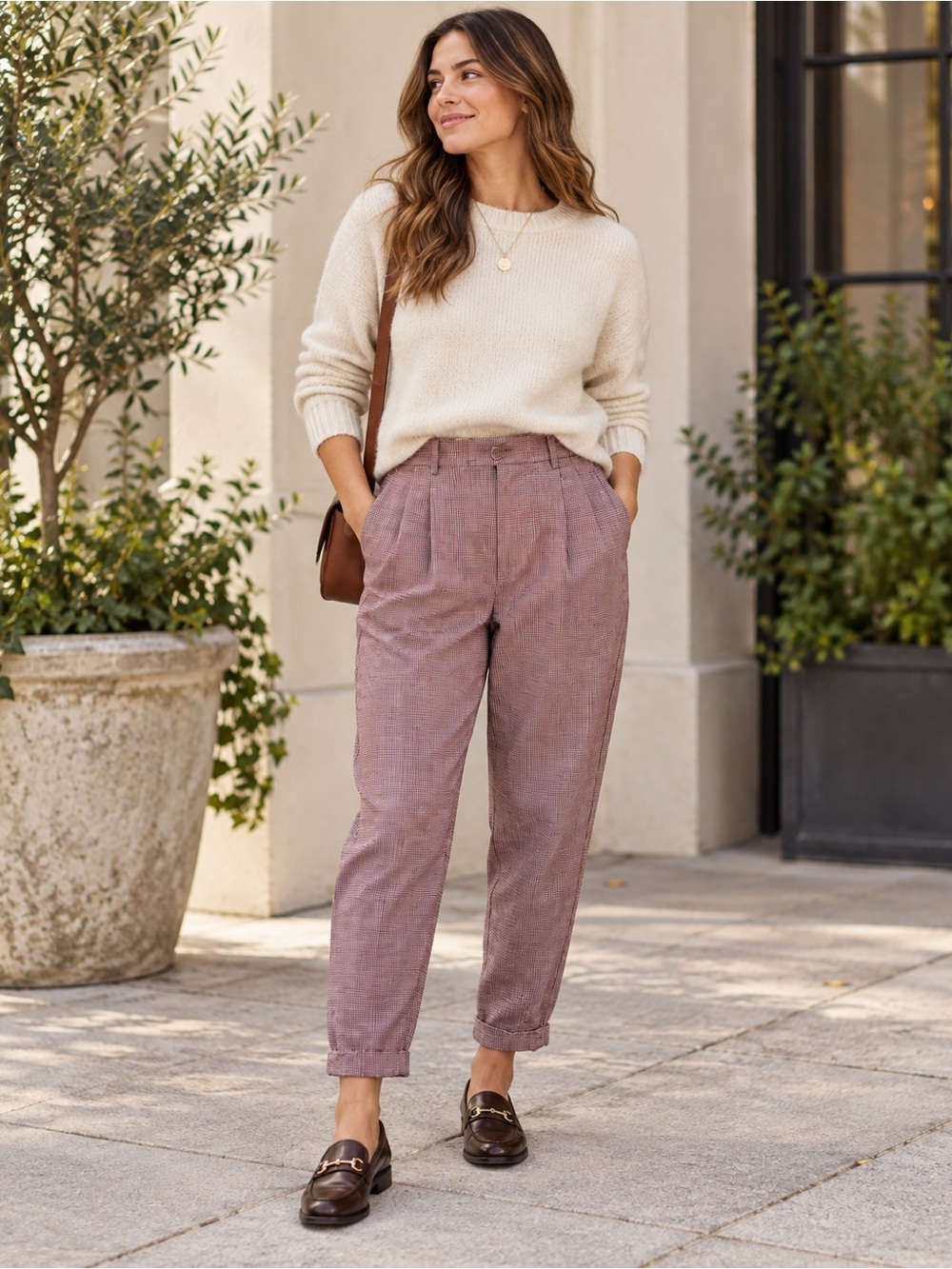 Uniqlo x Ines de la Fressange Linen Cotton Check Barrel Pants Size 2